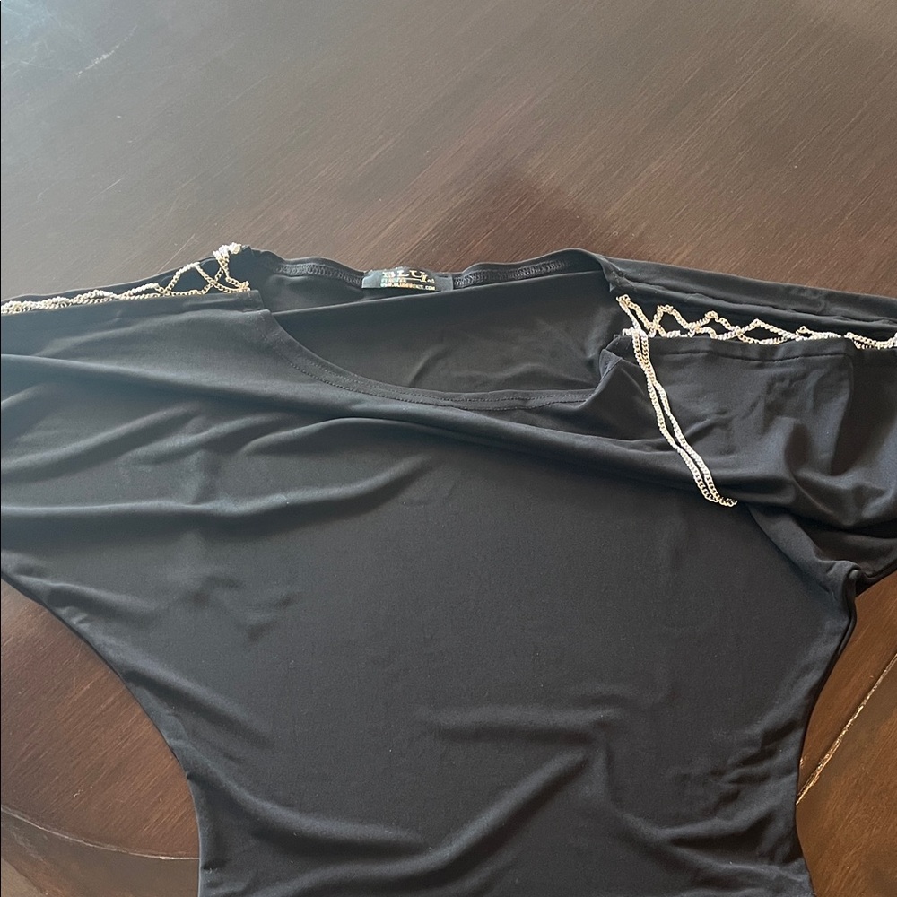 Black Top with shoulder Chain Detail size small